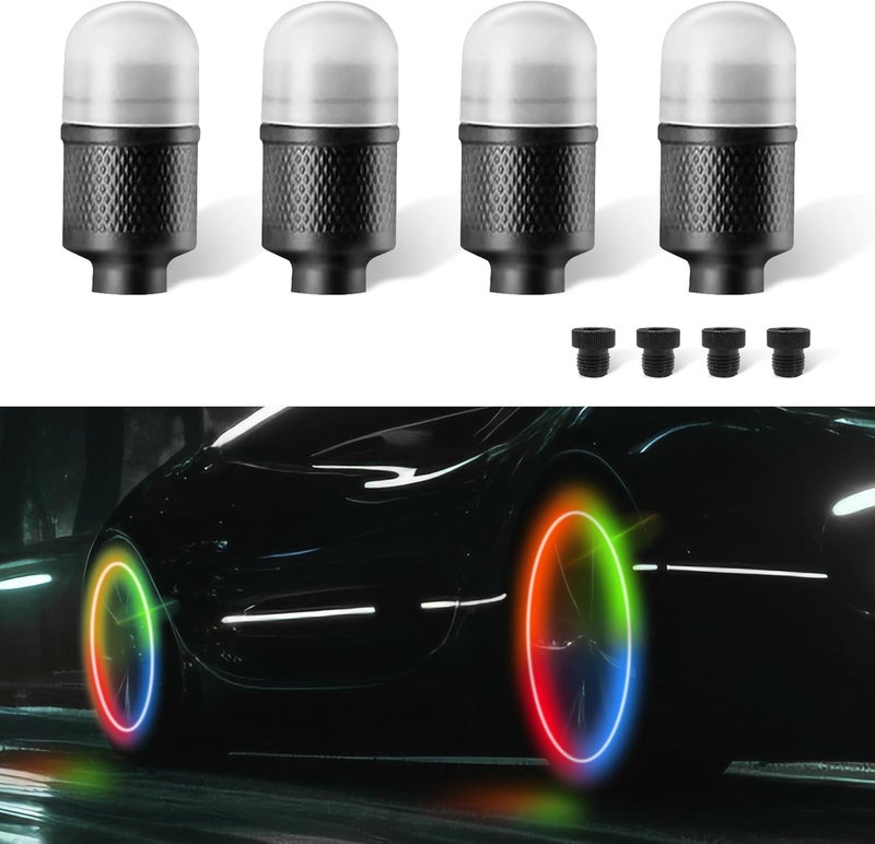 Lecctso 4PCS LED Tire Valve Cap Lights, Neon Spoke Flash Light Bulb Tire Valve Lights, Waterproof Wheel Tyre Valve Dust Cap, Cool Car Accessories Universal for Bike Motorcycle Truck (Colorful) - Image 1